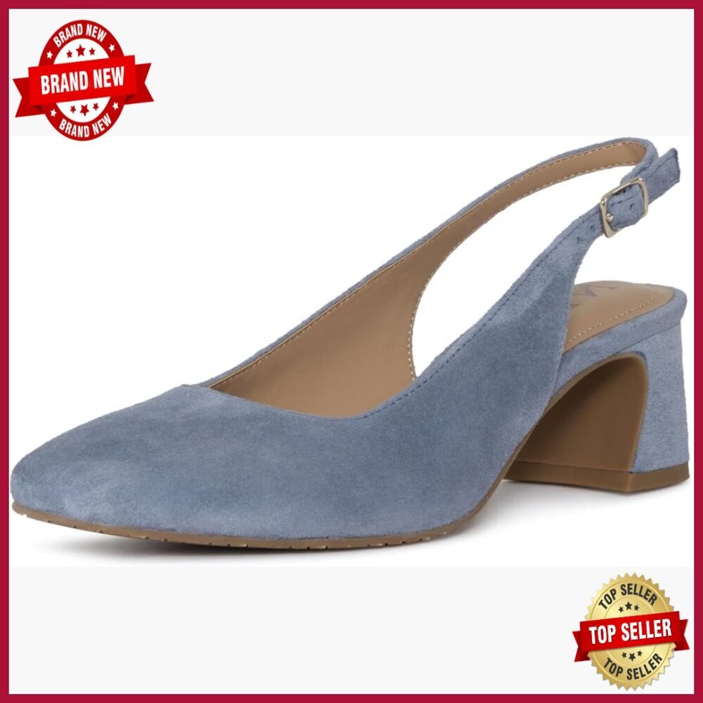 Suede Slingback Heels with Flared Heel and Memory Foam